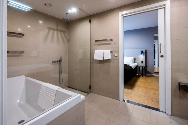 master suite bathroom at scandic aarhus city in denmark
