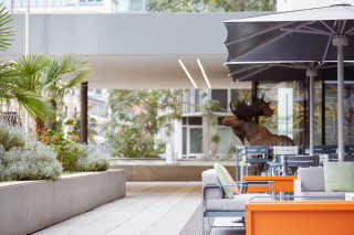outdoor terrace at scandic frankfurt museumsufer in germany