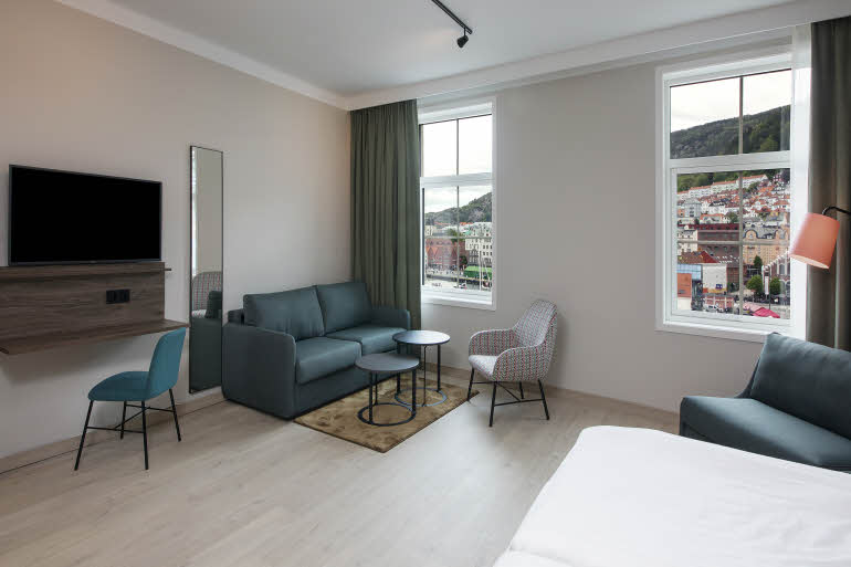 Junior Suite living area sofa Scandic Torget Bergen
