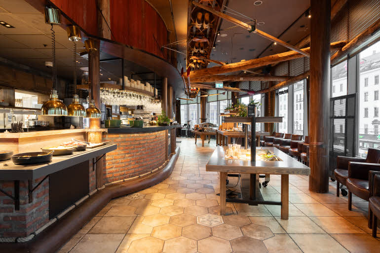 breakfast area at scandic byporten in oslo norway