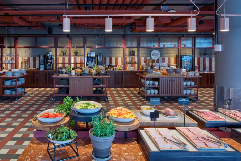 breakfast area at scandic sodra kajen in stockholm