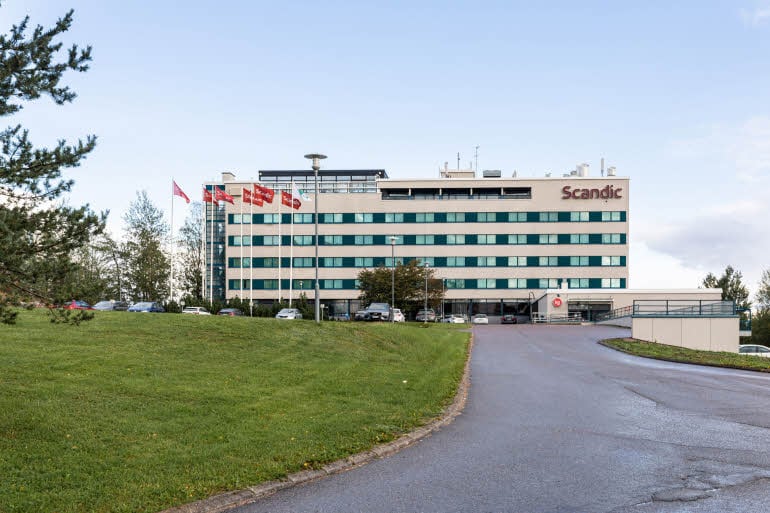 Facade of hotel Scandic Espoo in Finland
