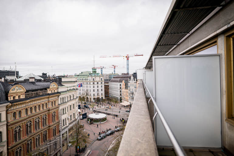 balcony view in standard room at scandic anglais in stockholm