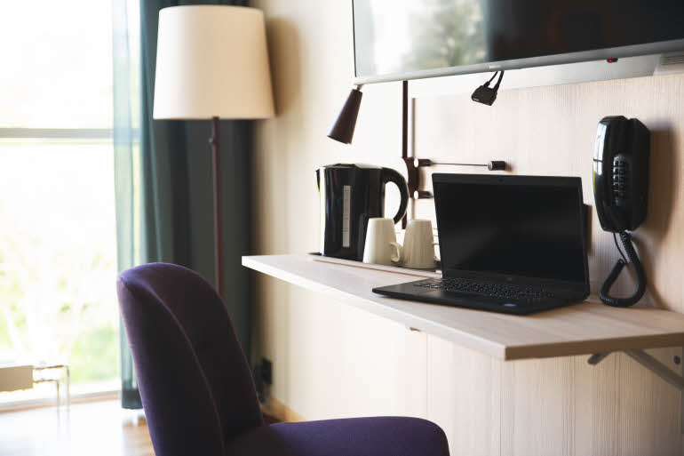 Work desk in Superior room at Scandic Täby