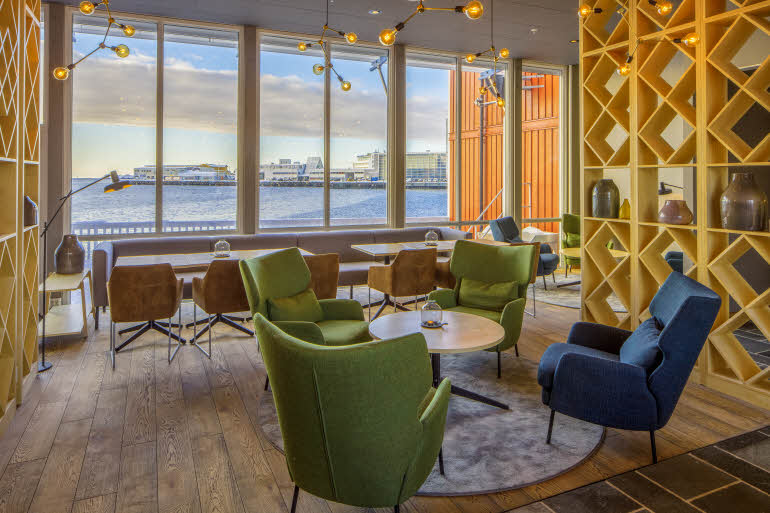 View over the harbor hotel Scandic Svolvaer