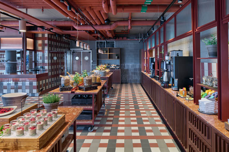 breakfast area at scandic sodra kajen in stockholm